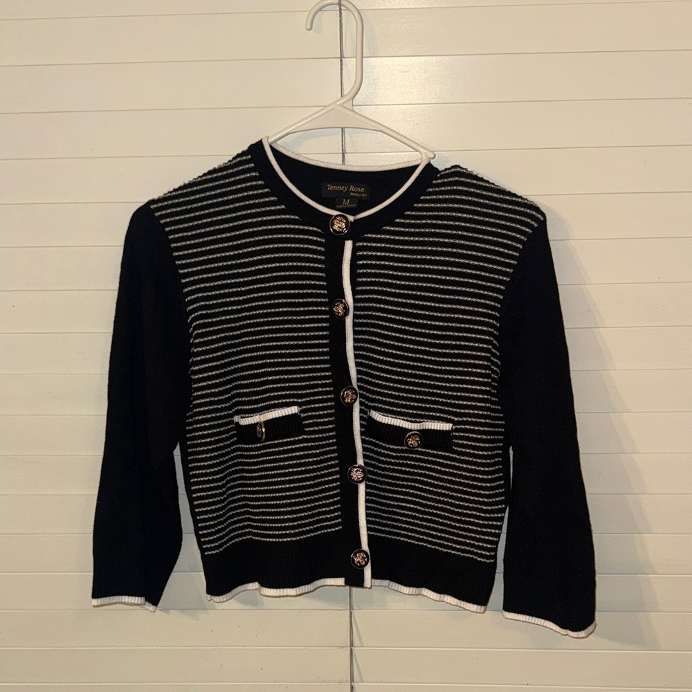 Black and White Striped Women's Cardigan
